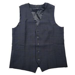 Selected Homme Vest Mens 44R Dark Navy Check Slim Fit Elon Waistcoat